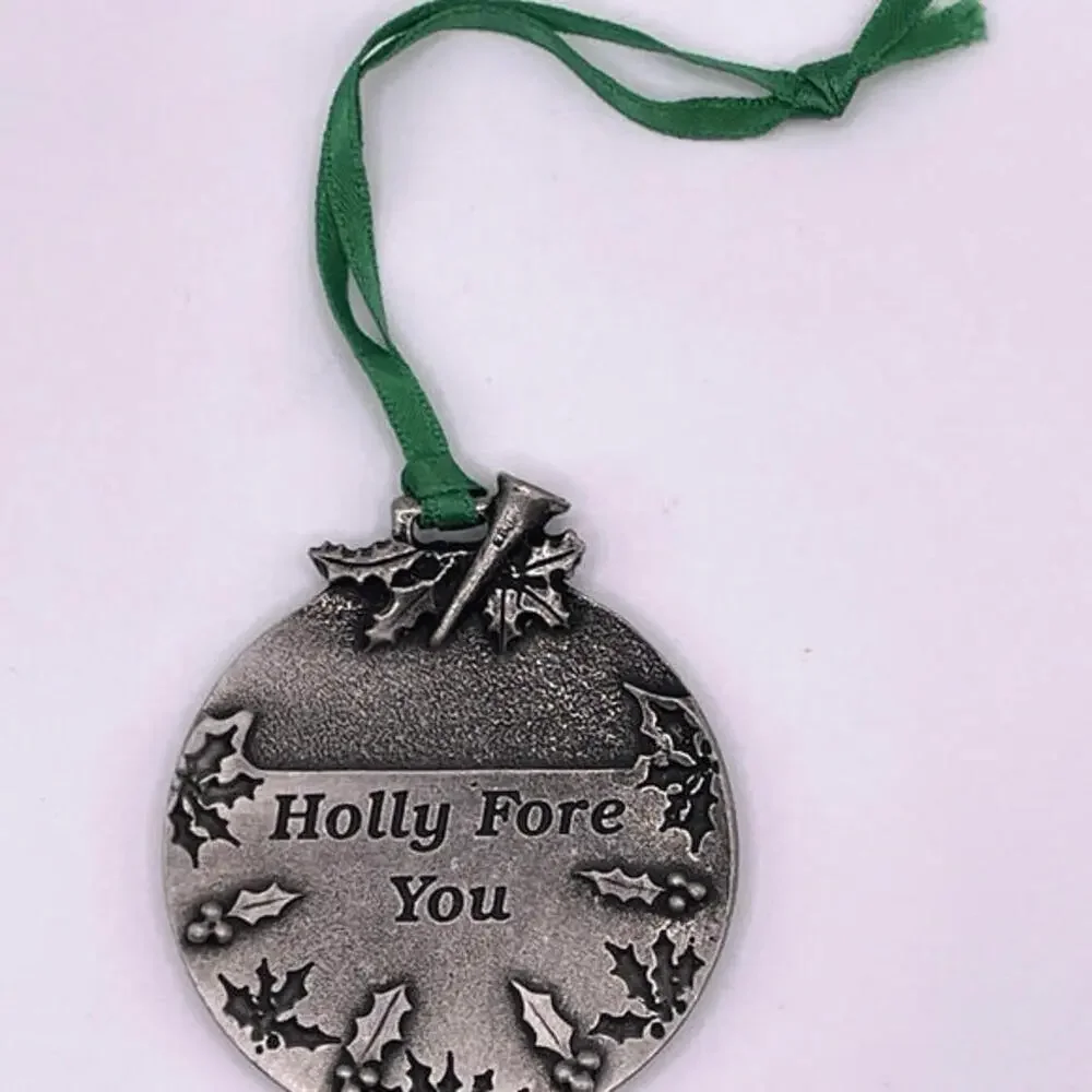 Pewter Golf Ball Christmas Ornament Vintage Collectible Holly Fore‎ You